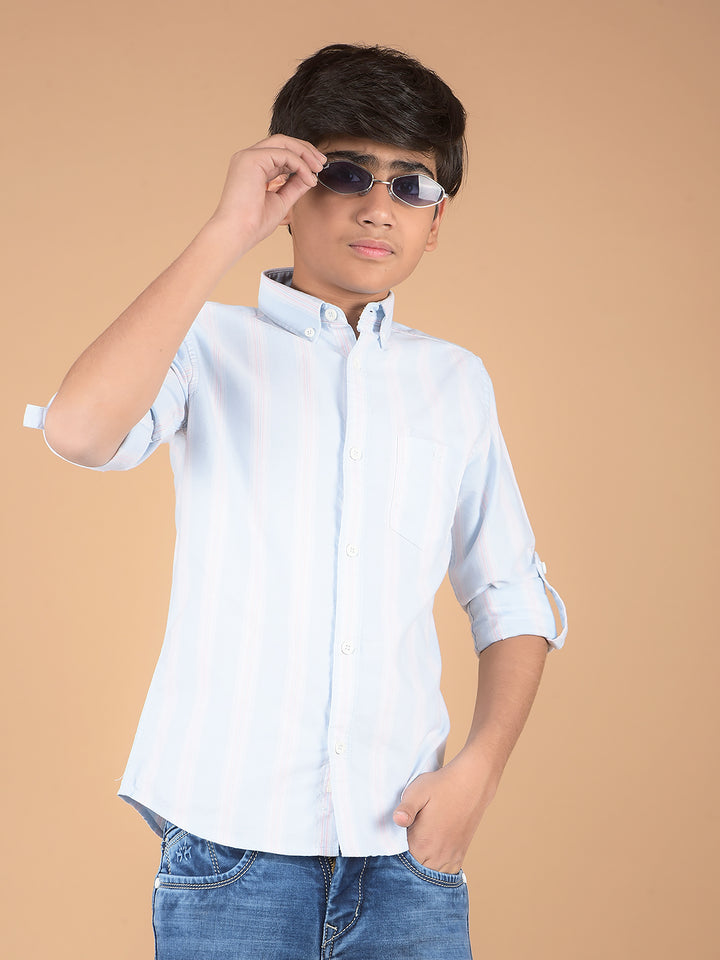 Blue Vertical Stripes 100% Cotton Shirt-Boys Shirts-Crimsoune Club
