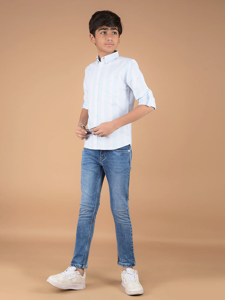 Blue Vertical Stripes 100% Cotton Shirt-Boys Shirts-Crimsoune Club