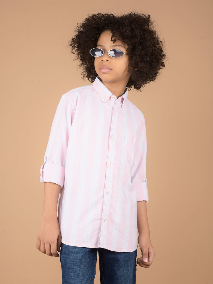 Pink Vertical Stripes 100% Cotton Shirt-Boys Shirts-Crimsoune Club