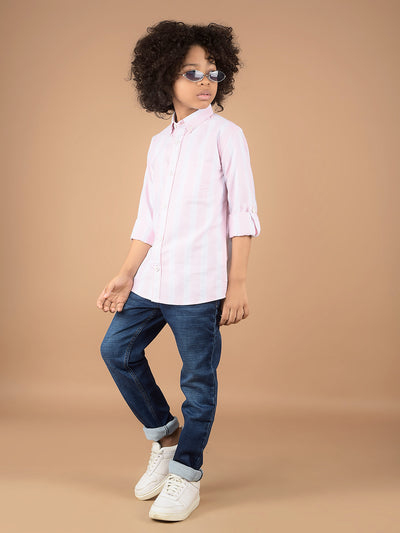 Pink Vertical Stripes 100% Cotton Shirt-Boys Shirts-Crimsoune Club