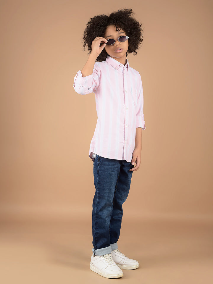 Pink Vertical Stripes 100% Cotton Shirt-Boys Shirts-Crimsoune Club