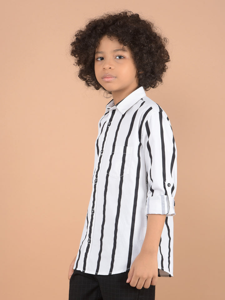 White Vertical Striped 100% Cotton Button Down Collar Shirt-Boys Shirts-Crimsoune Club