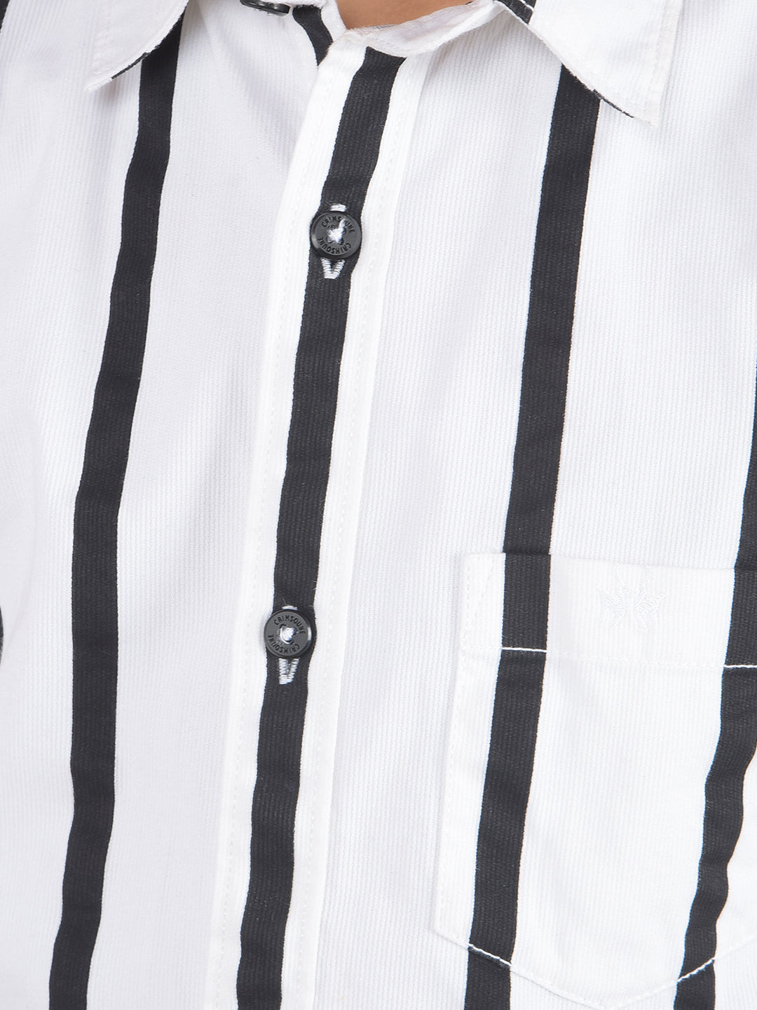 White Vertical Striped 100% Cotton Button Down Collar Shirt-Boys Shirts-Crimsoune Club