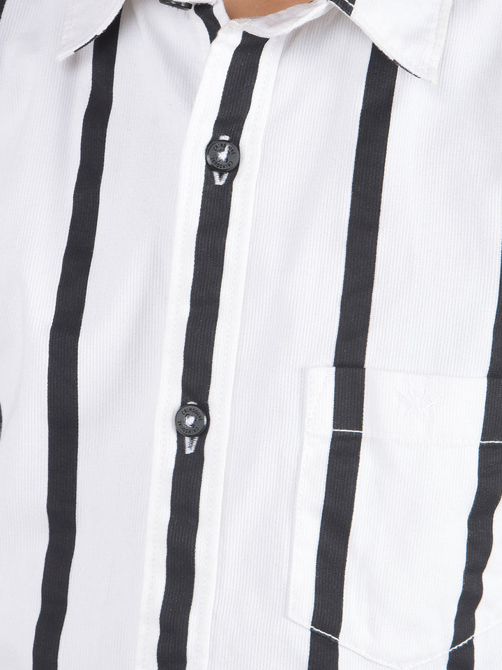 White Vertical Striped 100% Cotton Button Down Collar Shirt-Boys Shirts-Crimsoune Club