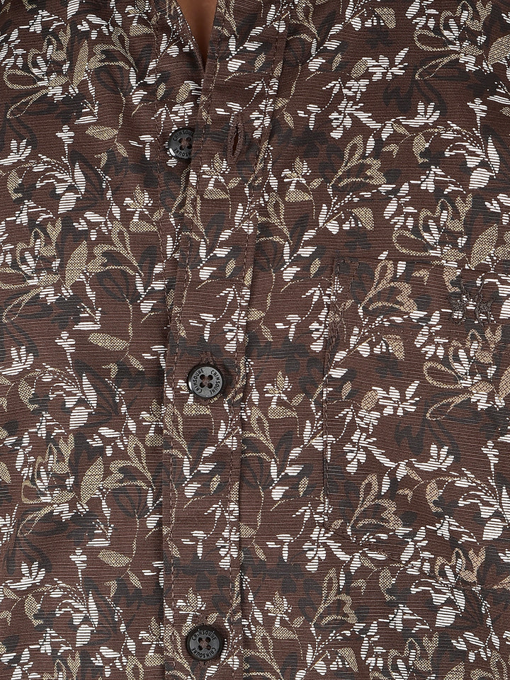 Brown Floral Print 100% Cotton Shirt-Boys Shirts-Crimsoune Club