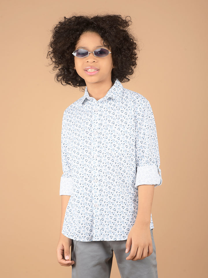 White Printed 100% Cotton Shirt-Boys Shirts-Crimsoune Club