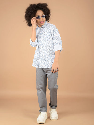 White Printed 100% Cotton Shirt-Boys Shirts-Crimsoune Club
