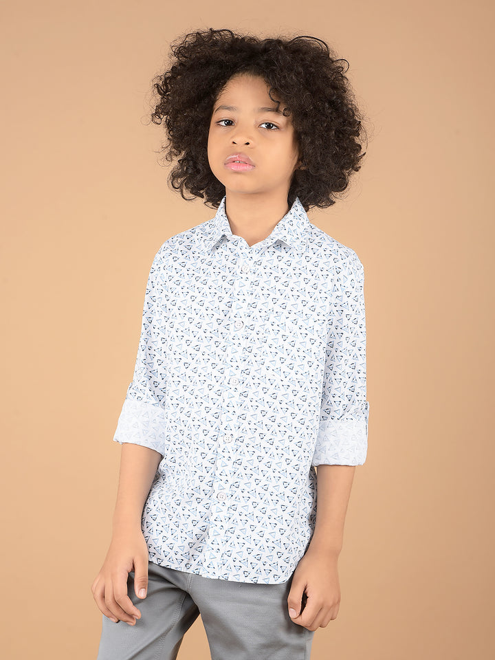 White Printed 100% Cotton Shirt-Boys Shirts-Crimsoune Club