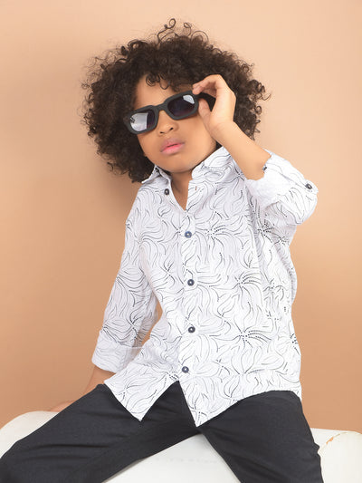 White Printed 100% Cotton Shirt-Boy Shirts-Crimsoune Club