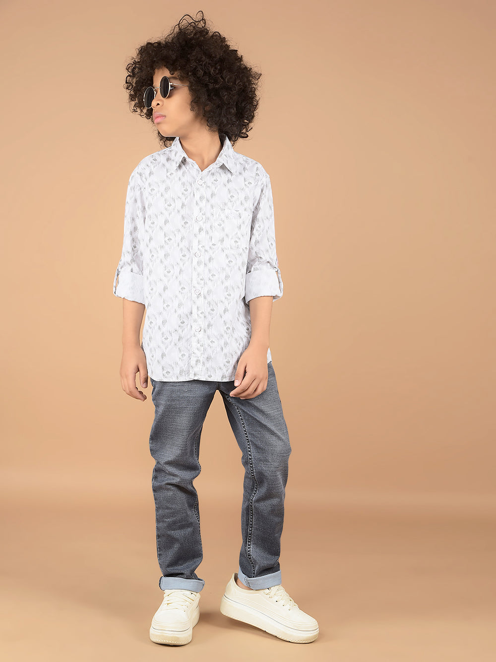 Grey Printed 100% Cotton Shirt-Boys Shirts-Crimsoune Club