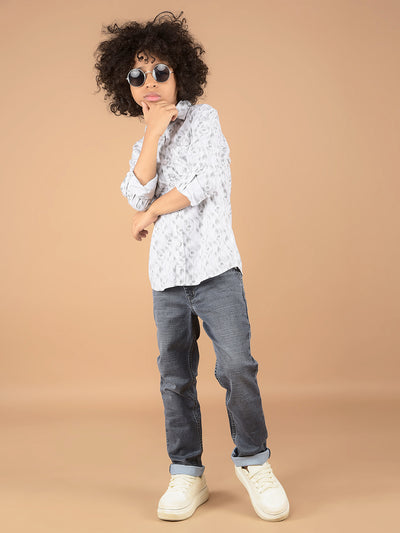 Grey Printed 100% Cotton Shirt-Boys Shirts-Crimsoune Club