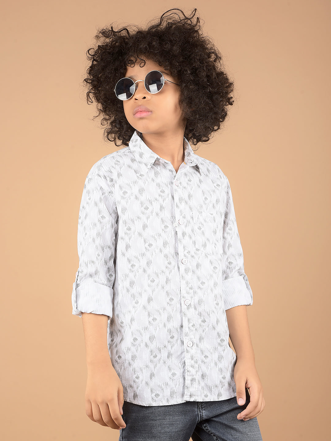 Grey Printed 100% Cotton Shirt-Boys Shirts-Crimsoune Club