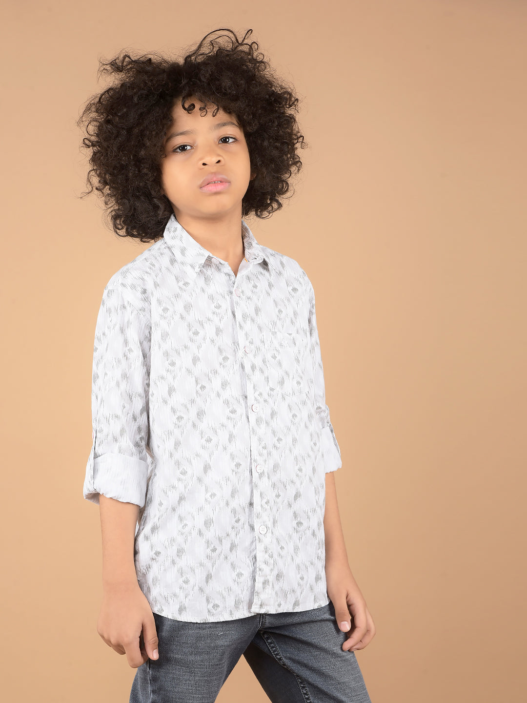 Grey Printed 100% Cotton Shirt-Boys Shirts-Crimsoune Club