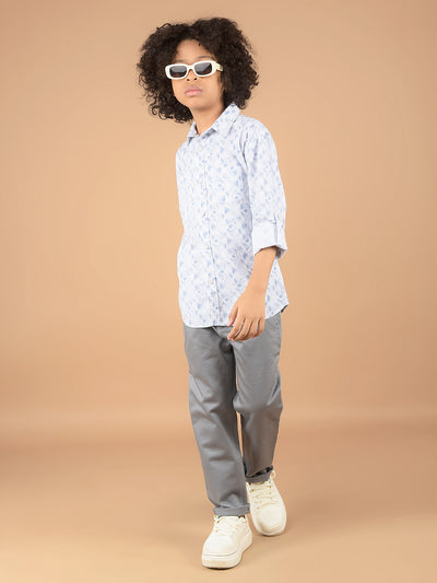 Blue Printed 100% Cotton Shirt-Boys Shirts-Crimsoune Club