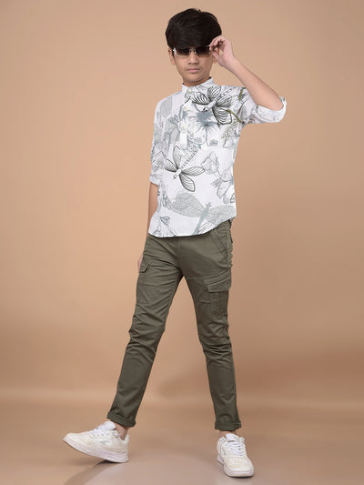 White Floral Print Linen Kurta-Boys Kurtas-Crimsoune Club