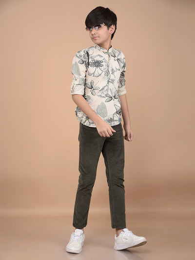 Beige Floral Print Linen Kurta-Boys Kurtas-Crimsoune Club