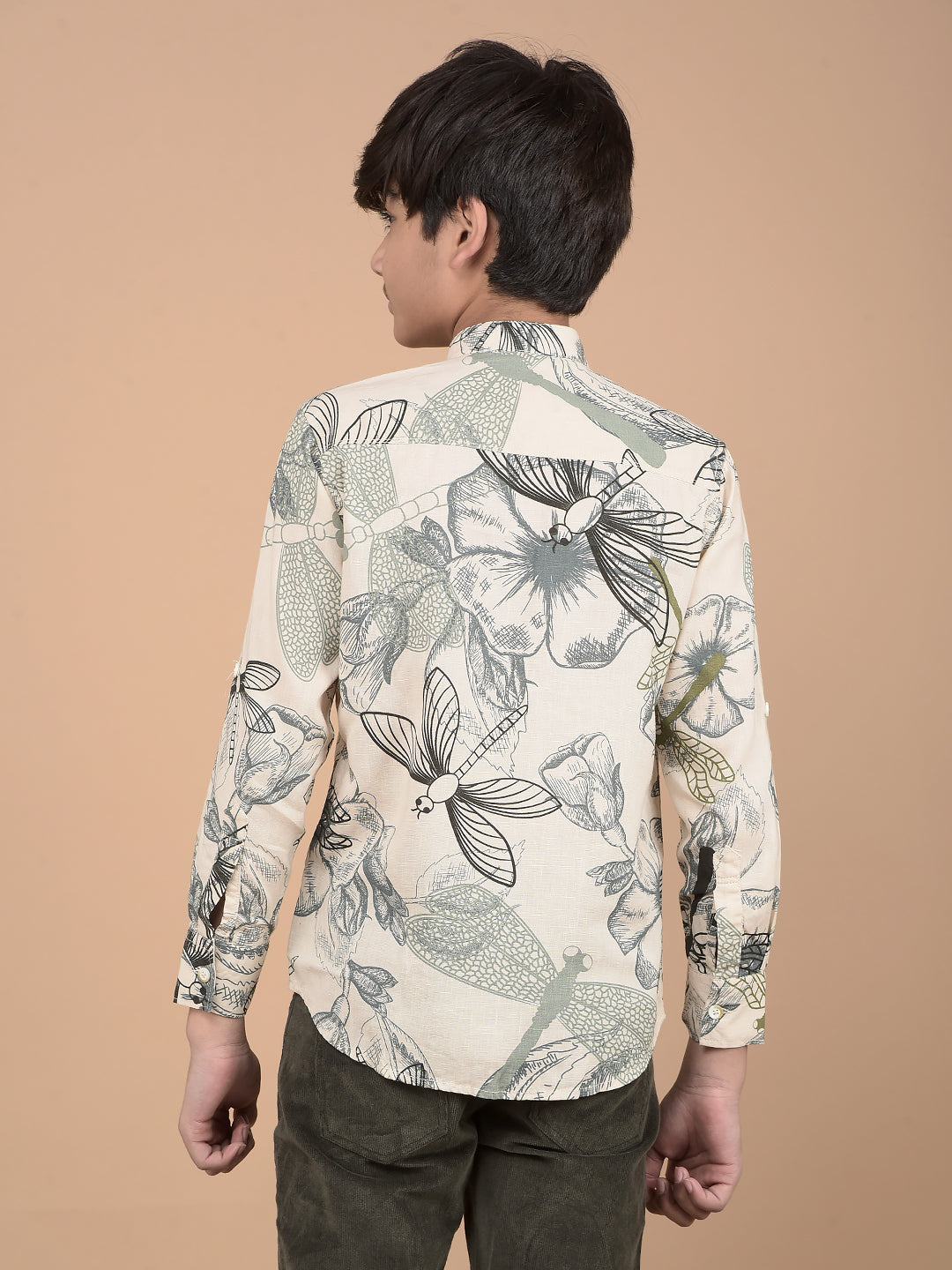Beige Floral Print Linen Kurta-Boys Kurtas-Crimsoune Club