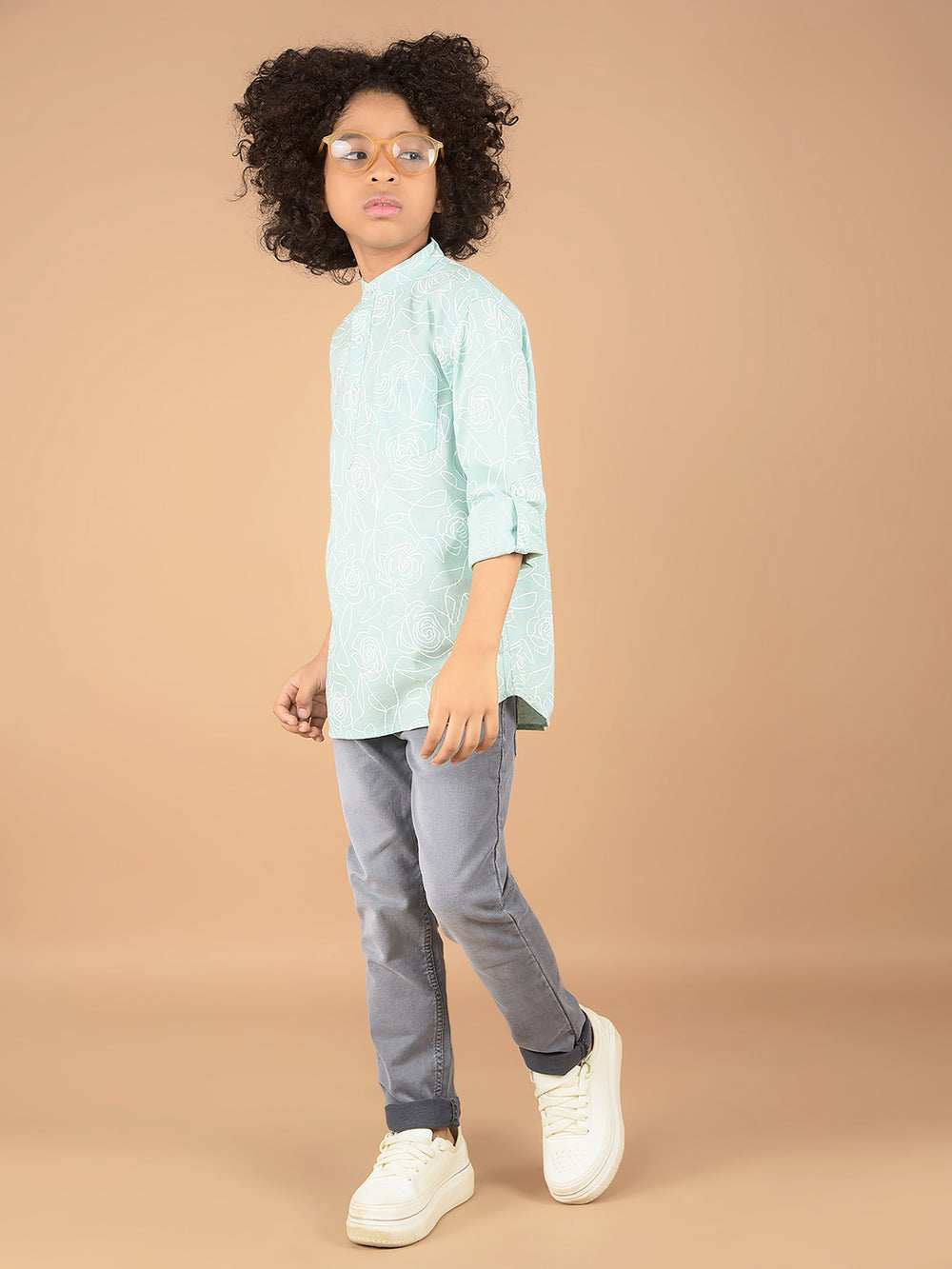 Green Floral Print Kurta-Boys Kurtas-Crimsoune Club