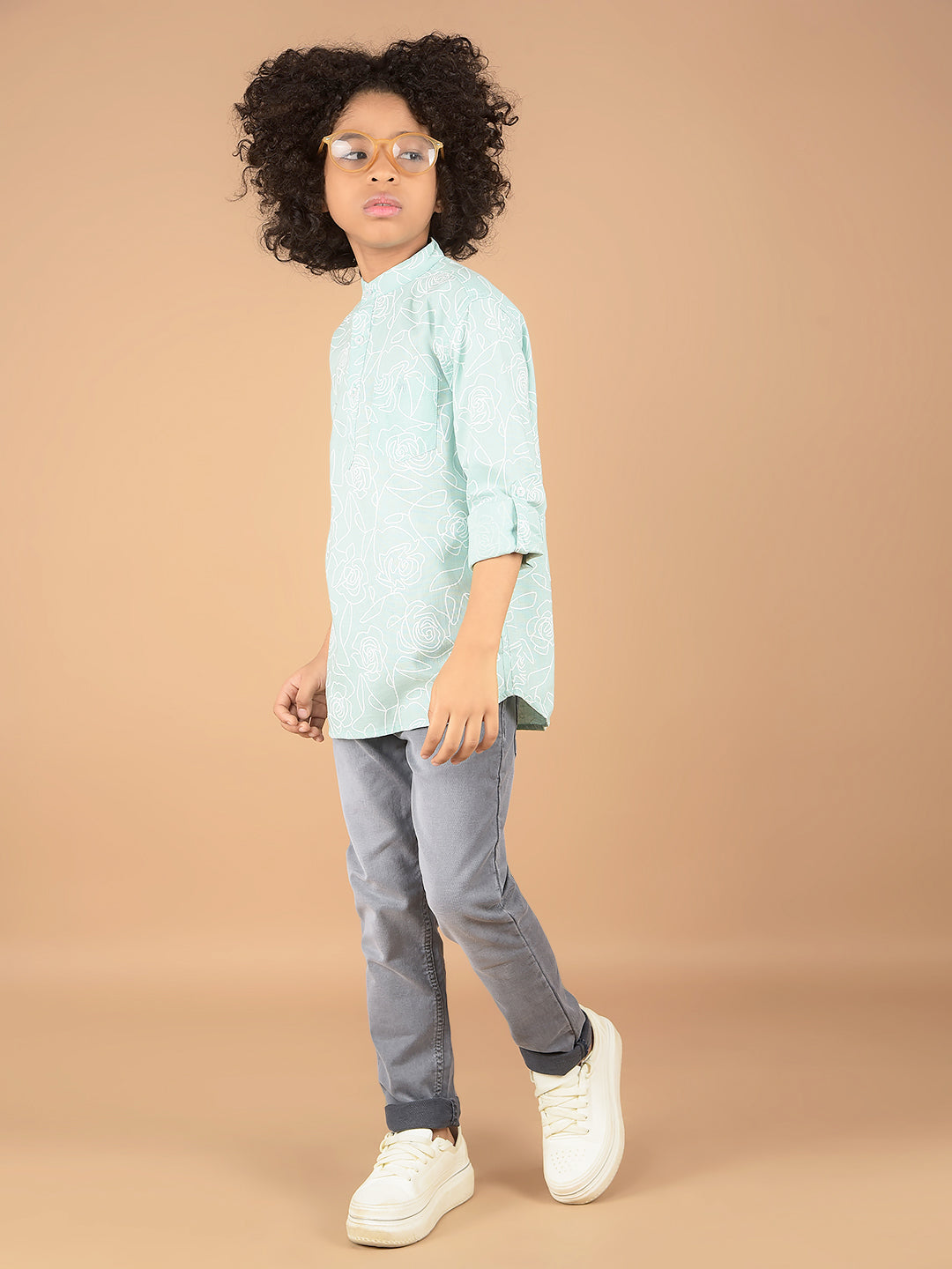 Green Floral Print Kurta-Boys Kurtas-Crimsoune Club