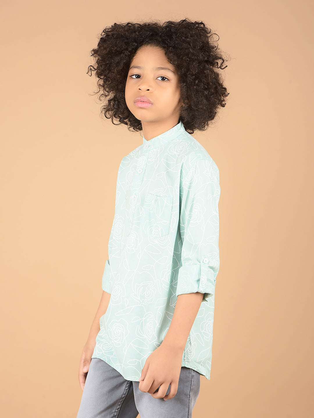 Green Floral Print Kurta-Boys Kurtas-Crimsoune Club