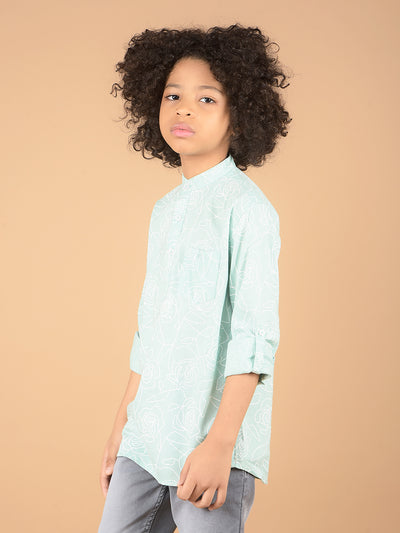 Green Floral Print Kurta-Boys Kurtas-Crimsoune Club