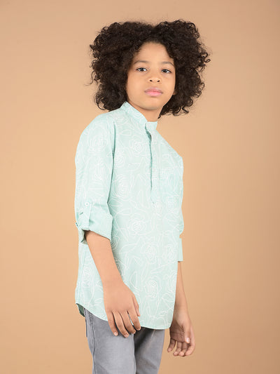 Green Floral Print Kurta-Boys Kurtas-Crimsoune Club