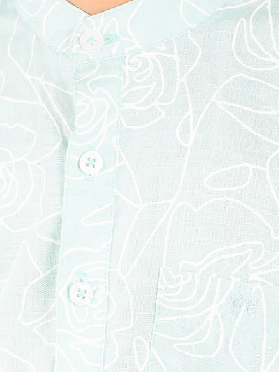 Green Floral Print Kurta-Boys Kurtas-Crimsoune Club