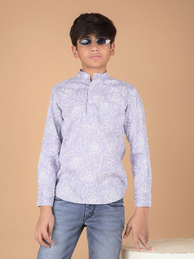 Purple Floral Print Kurta-Boys Kurtas-Crimsoune Club