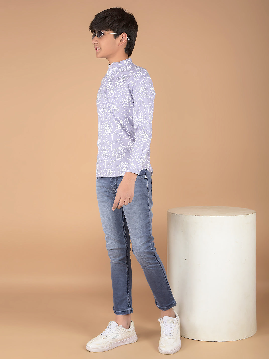 Purple Floral Print Kurta-Boys Kurtas-Crimsoune Club