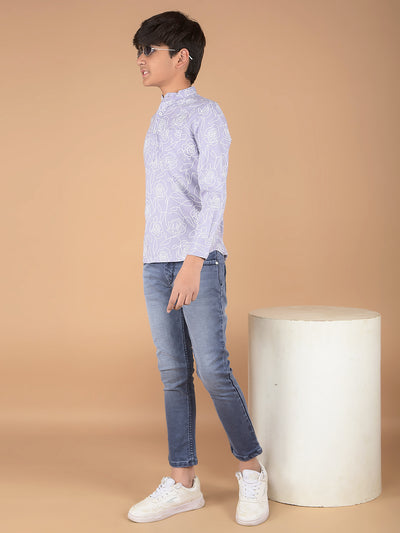 Purple Floral Print Kurta-Boys Kurtas-Crimsoune Club