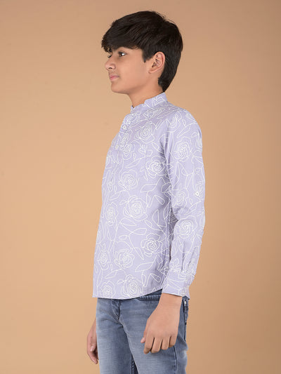 Purple Floral Print Kurta-Boys Kurtas-Crimsoune Club
