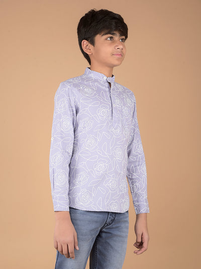 Purple Floral Print Kurta-Boys Kurtas-Crimsoune Club