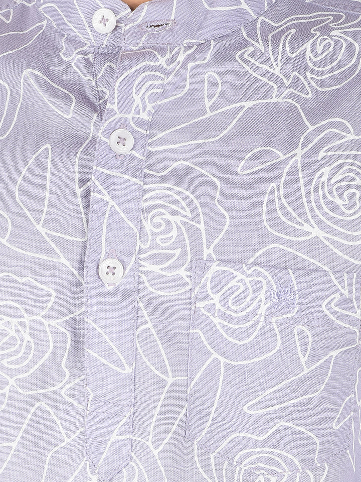 Purple Floral Print Kurta-Boys Kurtas-Crimsoune Club