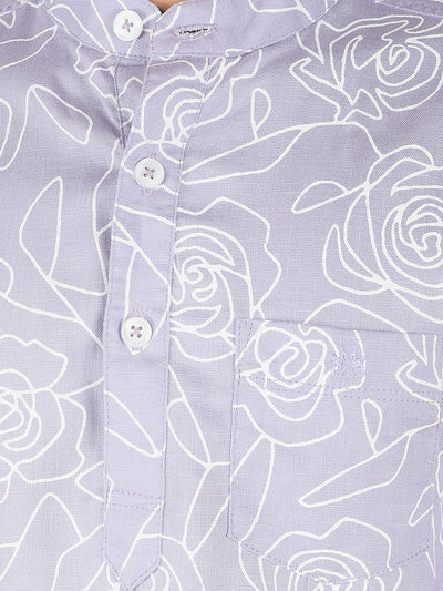 Purple Floral Print Kurta-Boys Kurtas-Crimsoune Club