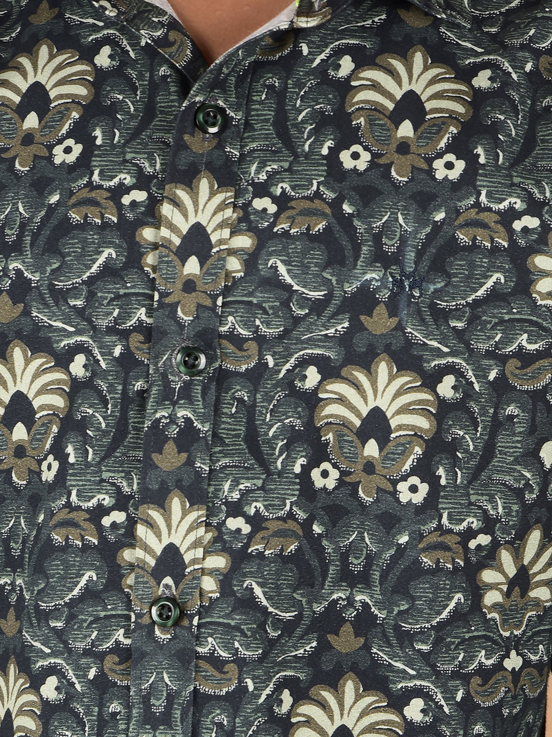 Olive Floral Print 100% Cotton Shirt-Boys Shirts-Crimsoune Club