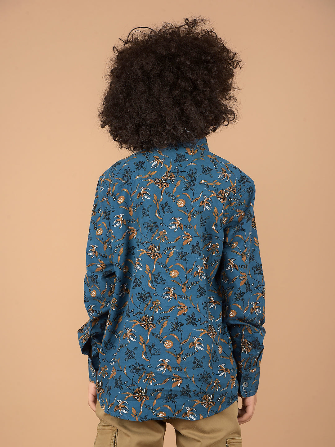 Blue Floral Print 100% Cotton Shirt-Boys Shirts-Crimsoune Club