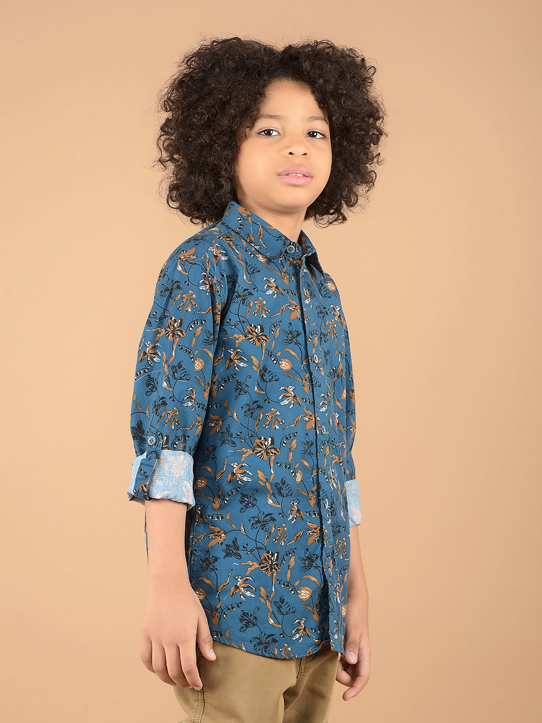 Blue Floral Print 100% Cotton Shirt-Boys Shirts-Crimsoune Club