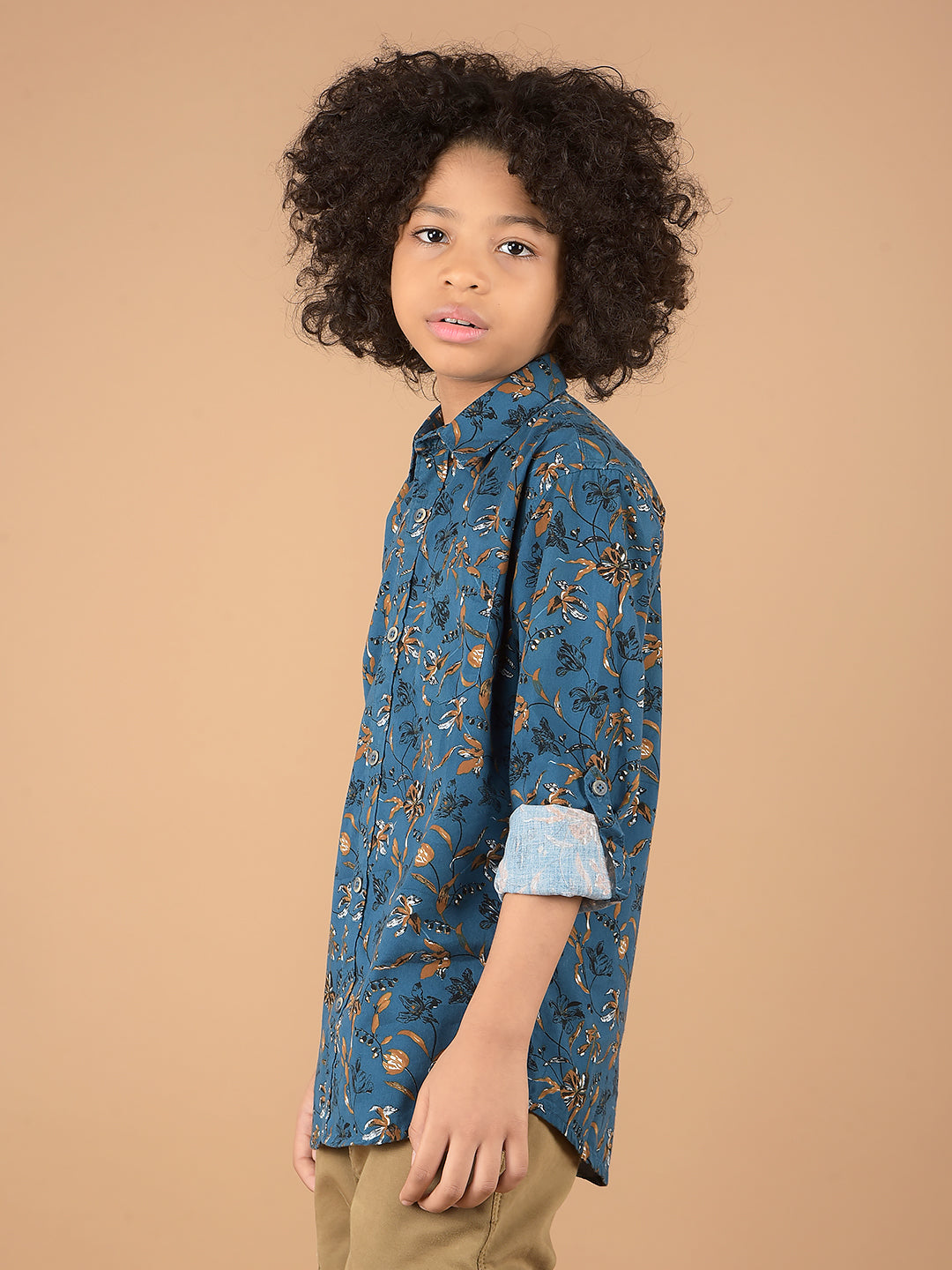 Blue Floral Print 100% Cotton Shirt-Boys Shirts-Crimsoune Club