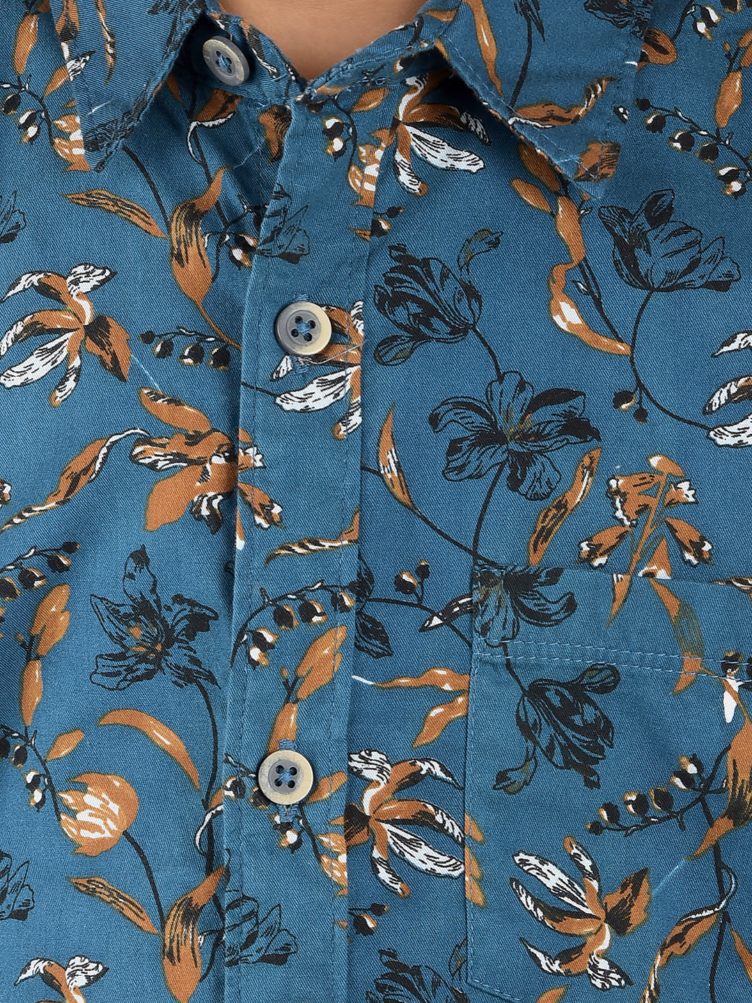 Blue Floral Print 100% Cotton Shirt-Boys Shirts-Crimsoune Club