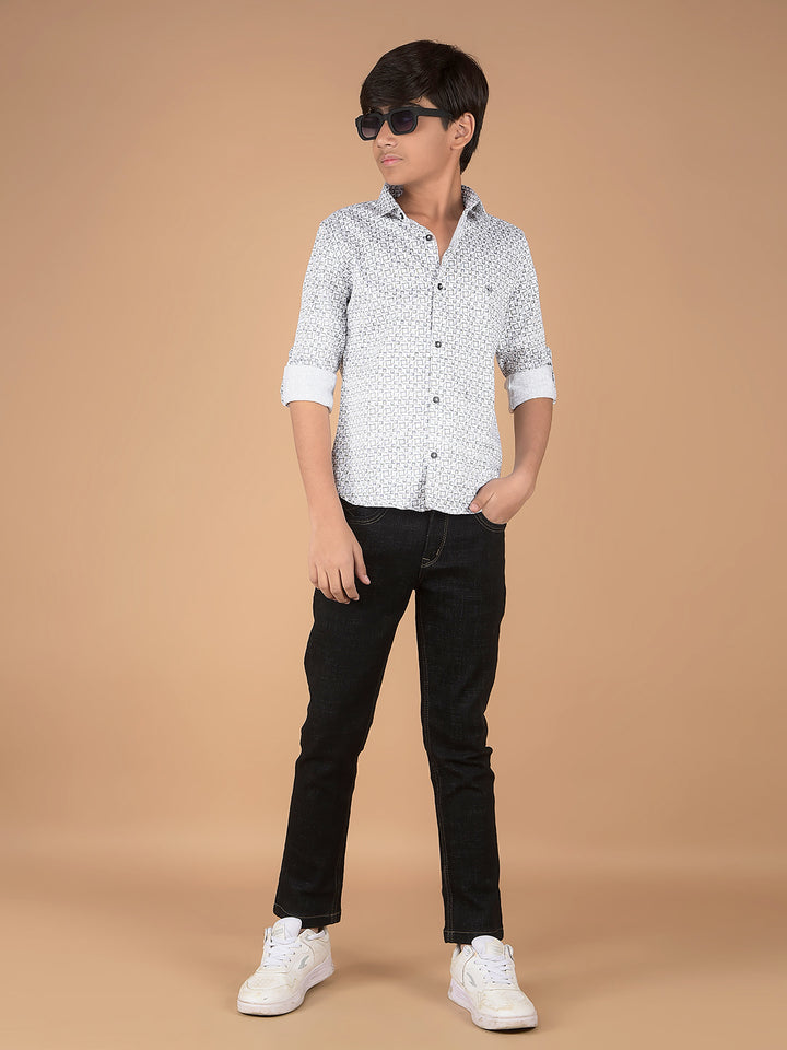 White Printed Shirt-Boys Shirts-Crimsoune Club