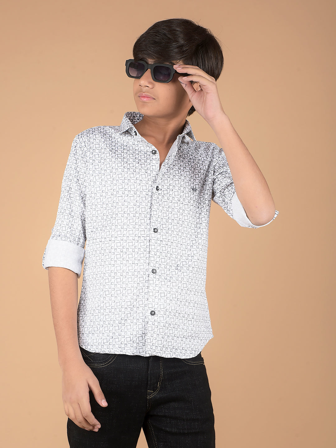White Printed Shirt-Boys Shirts-Crimsoune Club