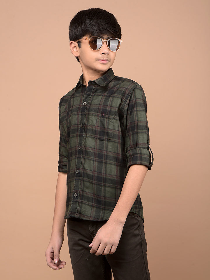 Olive Checked 100% Cotton Shirt-Boys Shirts-Crimsoune Club