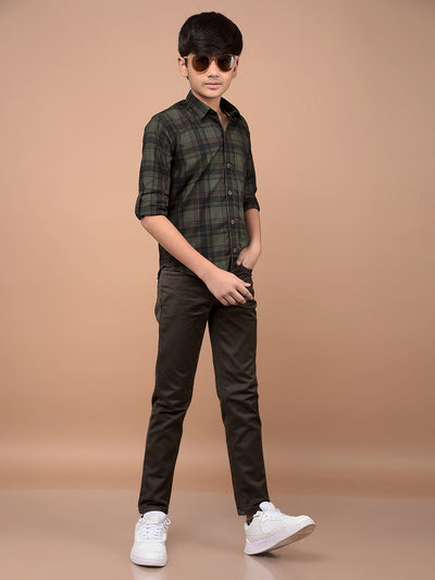 Olive Checked 100% Cotton Shirt-Boys Shirts-Crimsoune Club