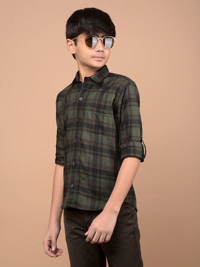 Olive Checked 100% Cotton Shirt-Boys Shirts-Crimsoune Club