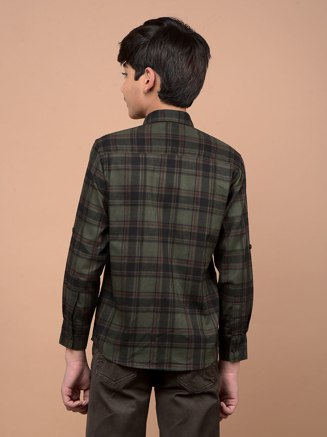 Olive Checked 100% Cotton Shirt-Boys Shirts-Crimsoune Club