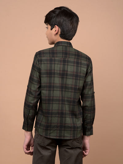 Olive Checked 100% Cotton Shirt-Boys Shirts-Crimsoune Club