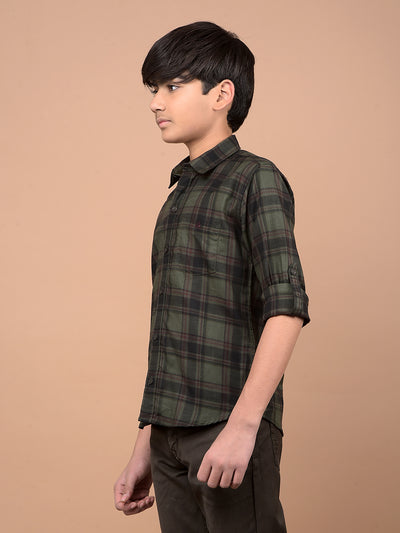Olive Checked 100% Cotton Shirt-Boys Shirts-Crimsoune Club