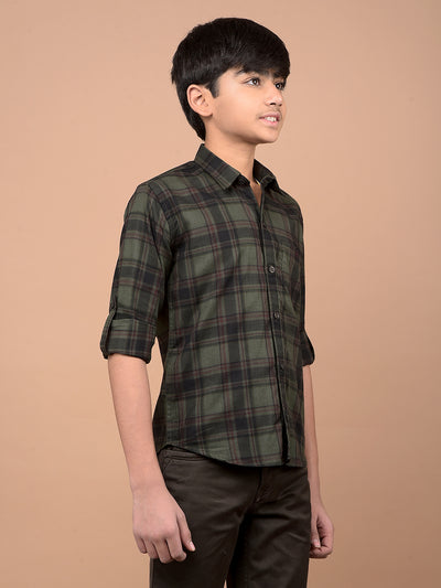 Olive Checked 100% Cotton Shirt-Boys Shirts-Crimsoune Club