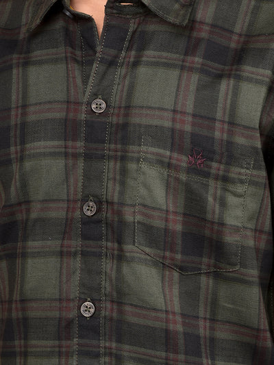 Olive Checked 100% Cotton Shirt-Boys Shirts-Crimsoune Club