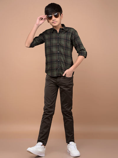 Olive Checked 100% Cotton Shirt-Boys Shirts-Crimsoune Club